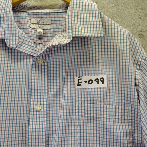 Croft&Barrow Button Up Shirt Men 18 34/35 Easy Care Classic Fit Blue Pink Plaid - Picture 2 of 11